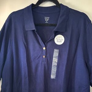 Kim Rogers Navy Short Sleeve Tee w/ Collar and V-neck w/ Button details